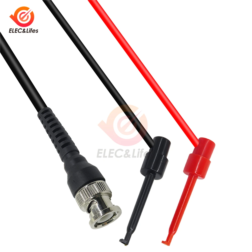 P1007 BNC Male Plug Q9 to Dual Hook Clip Oscilloscope Test Probe Cable Leads 120CM with Two Mini Probes Ended 500V 5A Test Hook