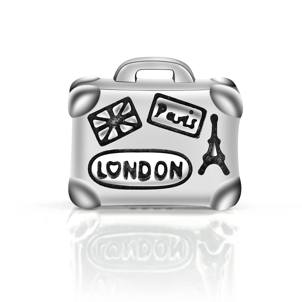 925 Sterling Silver Suitcase Charm London Paris Travel Fit Pandora Charm Bracelet DIY Silver 925 Accessories Jewelry Making