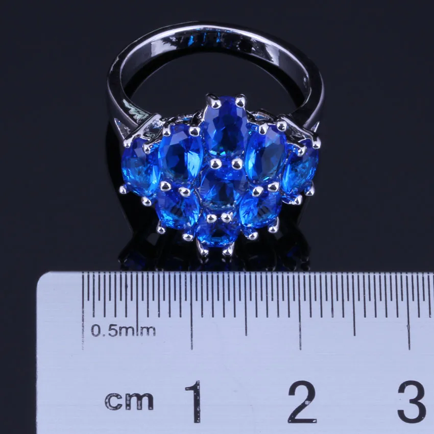 Alluring Oval Blue Cubic Zirconia Silver Plated Ring V0419