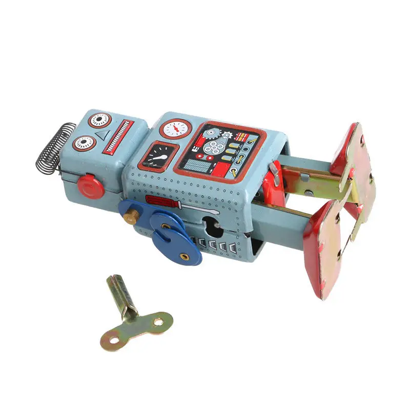 New 1Set Vintage Mechanical Clockwork Wind Up Walking Tin Robot Toy With Key Kids Gift Collection