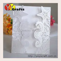 30pcs Free Shipping Seashell Design Wedding Invitation Cards Laser Cut Samples