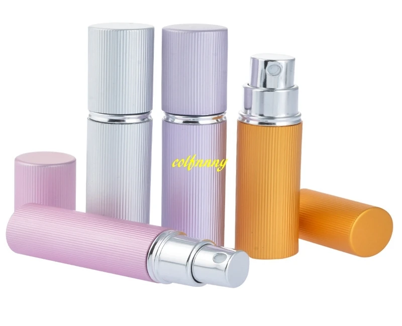 1500pcs/lot Groove surface 5ml Refillable Portable Mini perfume bottle Traveler Aluminum Spray Atomizer Empty Parfum Bottle