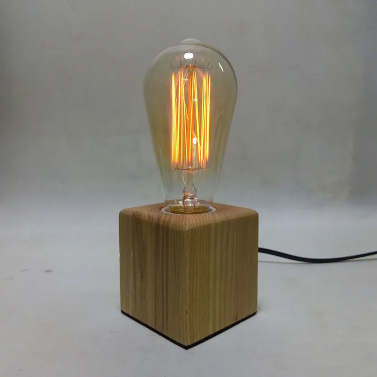 

Wooden mini Vintage Desk Lamp E27 Bulb homework Bedroom KTV Night Light Table Light Desk Light Coffee Bar