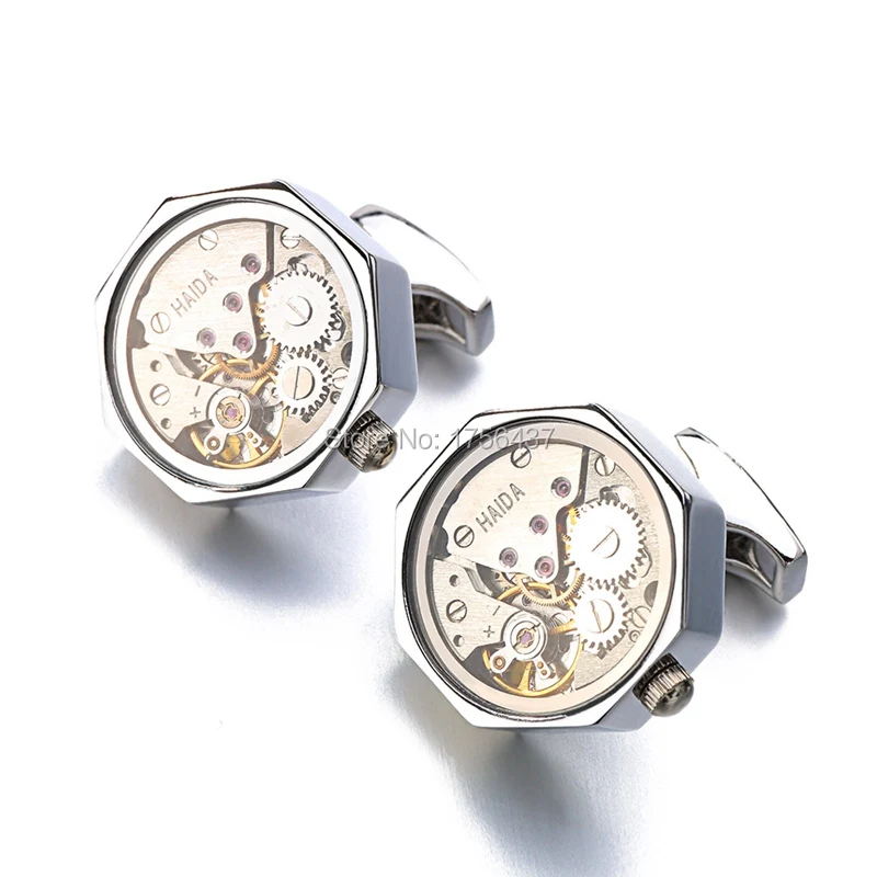 Promotion Immovable Watch Movement Cufflinks Stainless Steel Steampunk Gear Watch Mechanism Cuff links for Mens Relojes gemelos