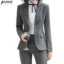 NAVIU New Fashion 2 Pieces Set Women Pant Suit Slim Work Wear Office Ladies Long Sleeve Blazer and Trousers Outfits