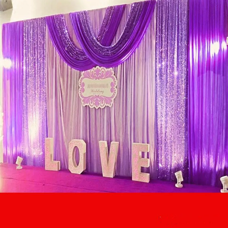 

Purple with white Material Silver Sequins Background Curtain Backdrop curtaim with Sequins for wedding Party 3m*6m(10ftX20ft}