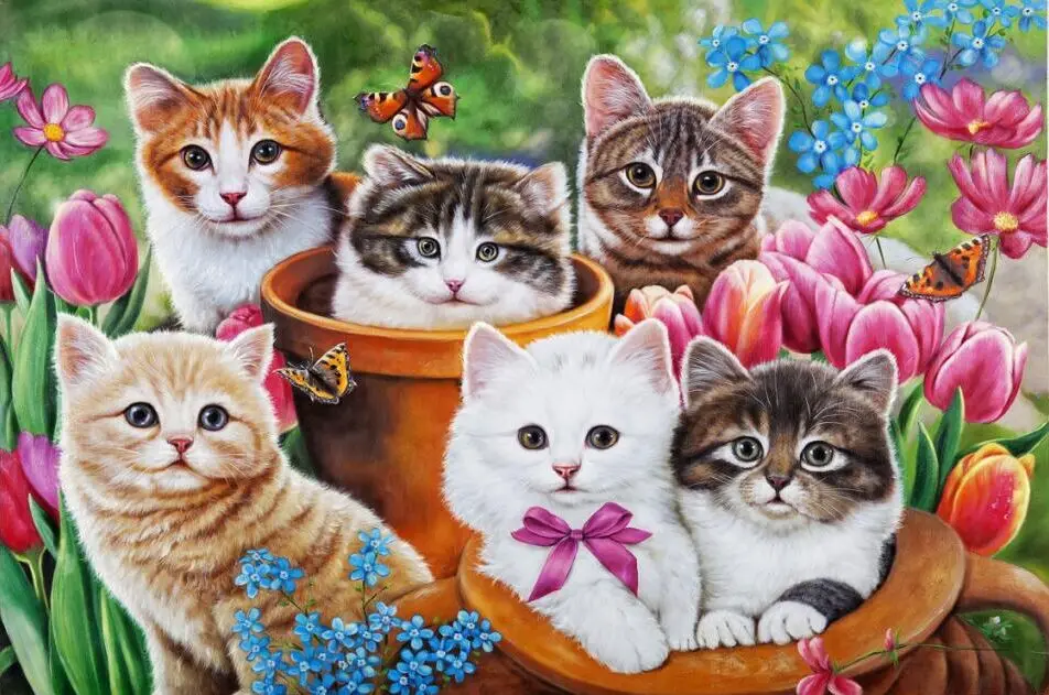 1000 Pieces Garden cat The wooden puzzle ersion wood  jigsaw puzzle white card adult children's educational toys