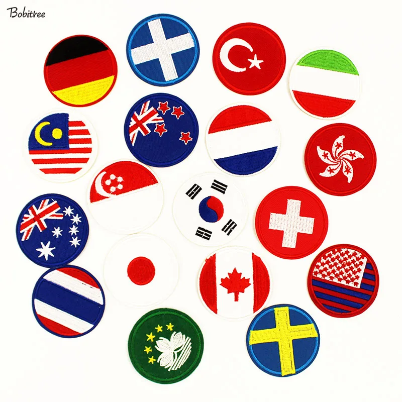 Round Usa Australia Netherlands Flag Patches For Clothing Iron on Embroidered Badges Appliques Stickers DIY Patchwork