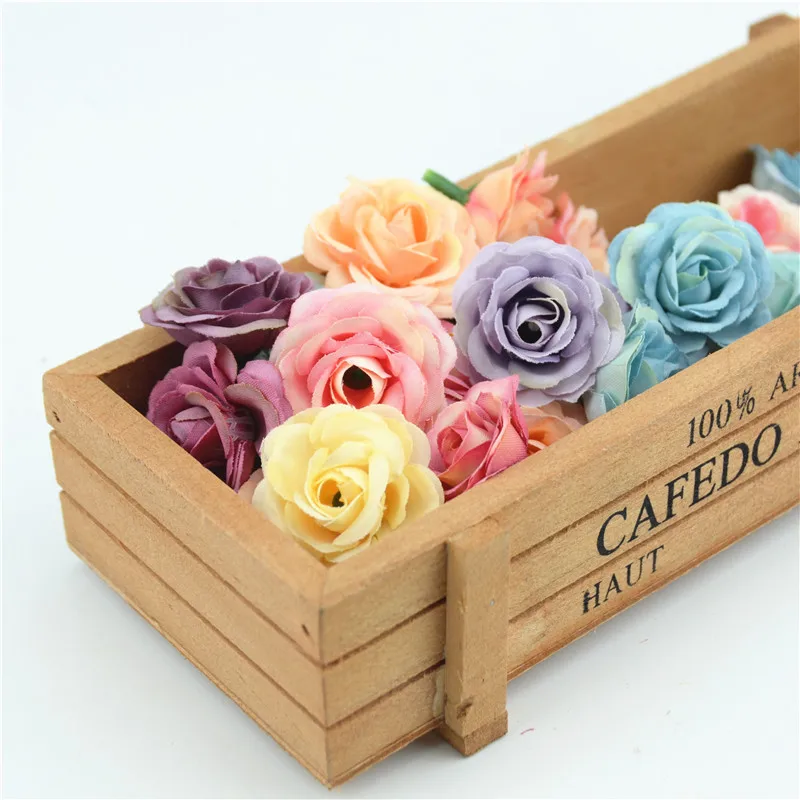 50pcs 2.5cm Mini Rose Cloth Artificial Flower For Wedding Party Home Room Decoration Marriage Shoes Hats Accessories Silk Flower