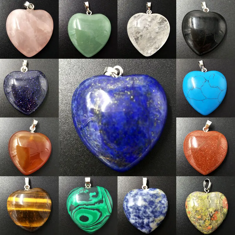 Malachite Howlite Tigers Eye Blue Sand Jaspe Carnelian Aventurine Malachite Lapis Lazuli Crystal Heart Art Pendant Bead WFH397