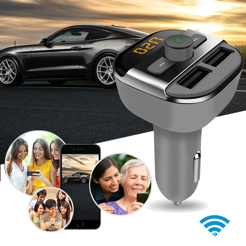 

BT20 Upgarde Bluetooth Handsfree Calling FM Transmitter Music Player Support TF / U Disk Dual USB Car Charger Universal