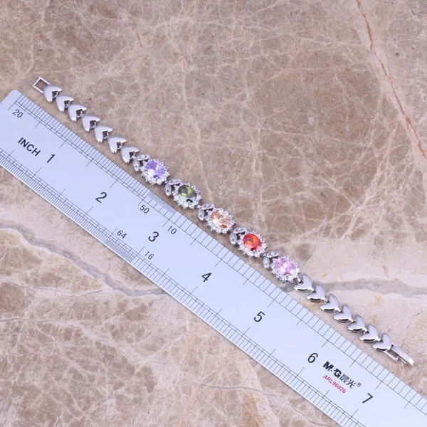 Dazzling Multicolor Brown Morganite Silver Plated Link Chain Bracelet 7 inch S0398