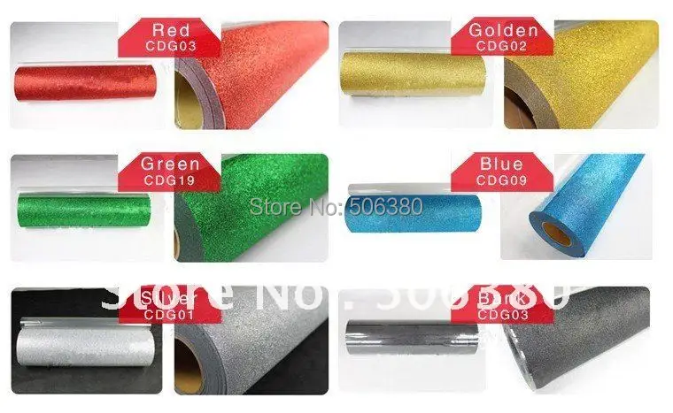 

6 rolls 20"x3' Glitter Heat Transfer Vinyl T-shirt Colors Cutter Plotter Heat Press