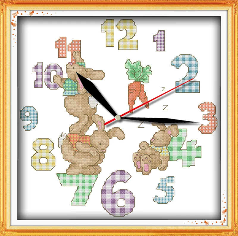 Lovely rabbits cross stitch kit 14ct 11ct count print canvas wall clock stitches embroidery DIY handmade needlework plus