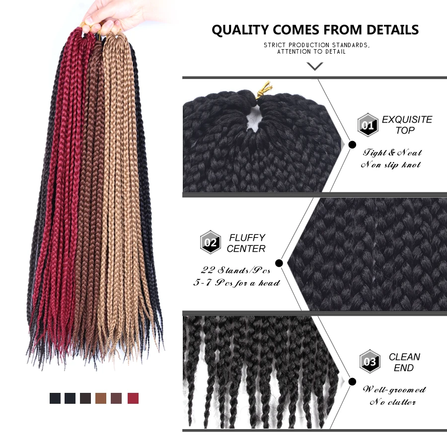 AliLeader Synthetic 12 16 20 24 30 Inch 22strands/pack Crochet Braids Ombre Braiding Hair Crochet Box Braids Hair Hair Extension