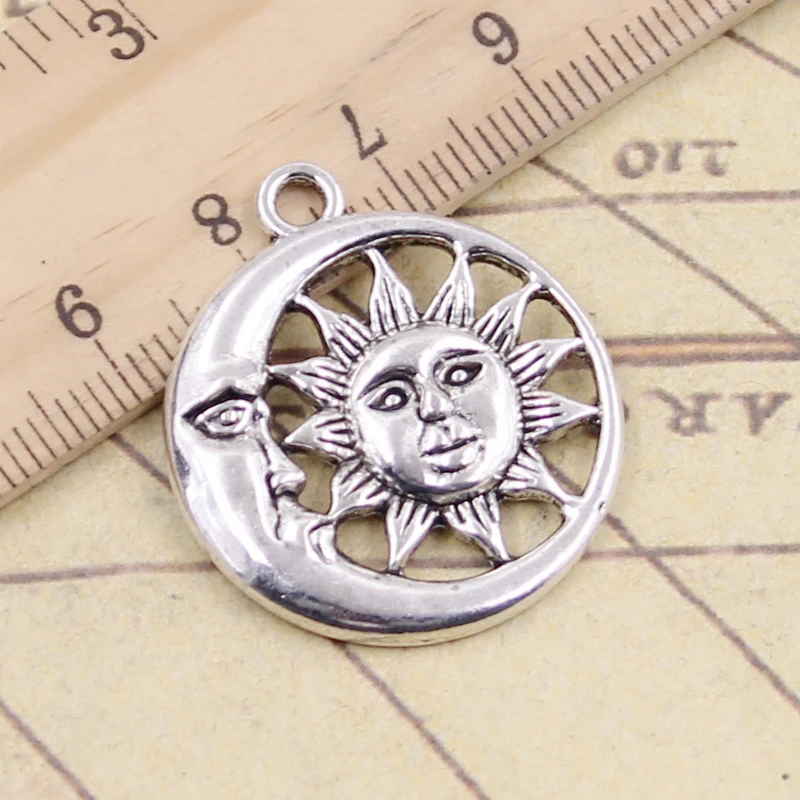 10pcs Charms Sun Moon 28x24mm Tibetan Bronze Silver Color Pendants Antique Jewelry Making DIY Handmade Craft