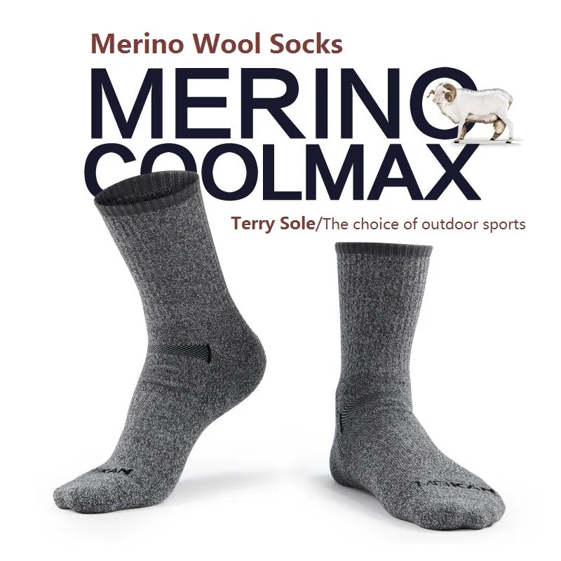 MEIKAN Men Merino Wool Socks Coolmax Outdoor Hiking High Quality Quick-drying Thicken Terry Warm Sports Socks for Winter MK5108