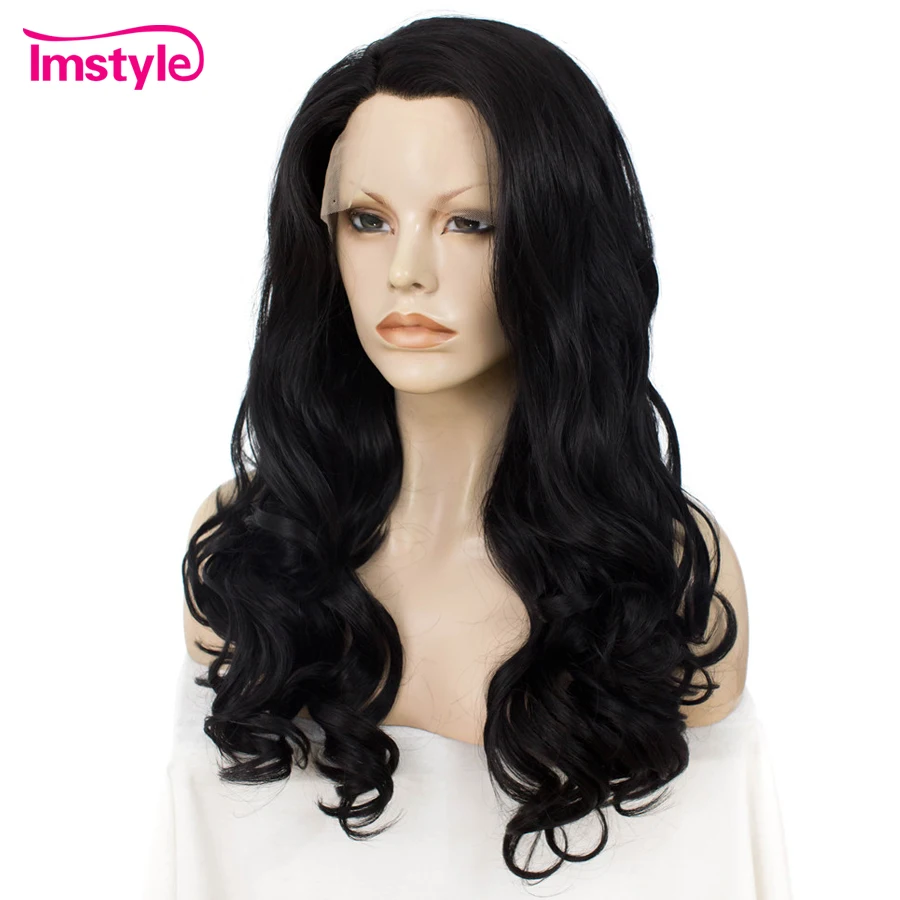 Imstyle Synthetic Lace Front Wig Wavy Black Wigs For Women Heat Resistant Fiber Natural Hair Lace Wig Cosplay