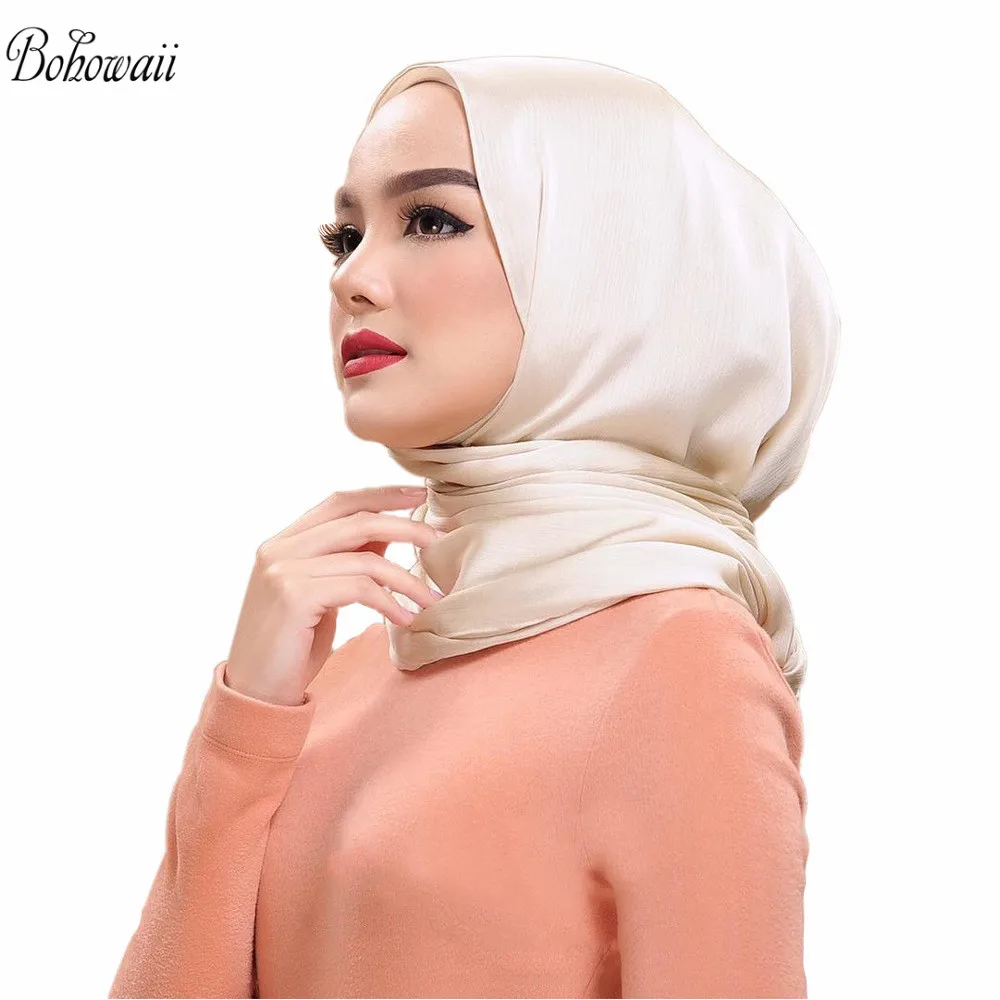 BOHOWAII Women\'s Head Scarf 90*90cm Solid Color Soft Hijab Femme Musulman Muslim Multifunctional Headwear Satin Headwraps