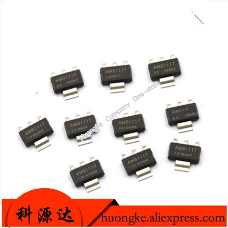 10pcs/lot AMS1117-3.3V 1.2/1.5/1.8/5.0v/ADJ regulated power supply chip step-down IC sot-223