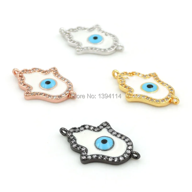 

22*15*2mm Micro Pave Clear CZ Palm Of Enamelling Cyan Eye Connector Fit For Women As DIY Bracelets Accessory