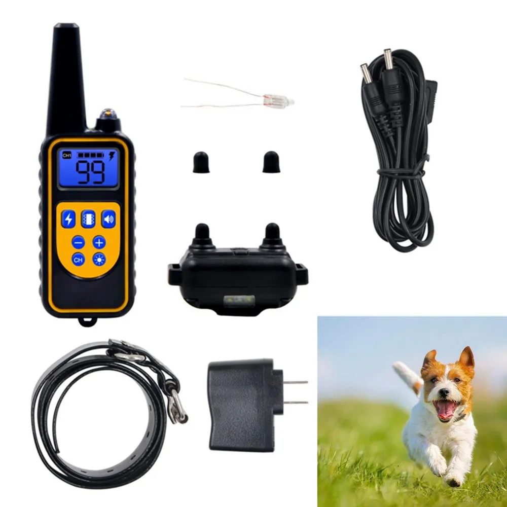 Electric Dog Training Collar 800M Pet Remote Control Device Backlight Display Waterproof Rechargeable Shock Vibration Sound