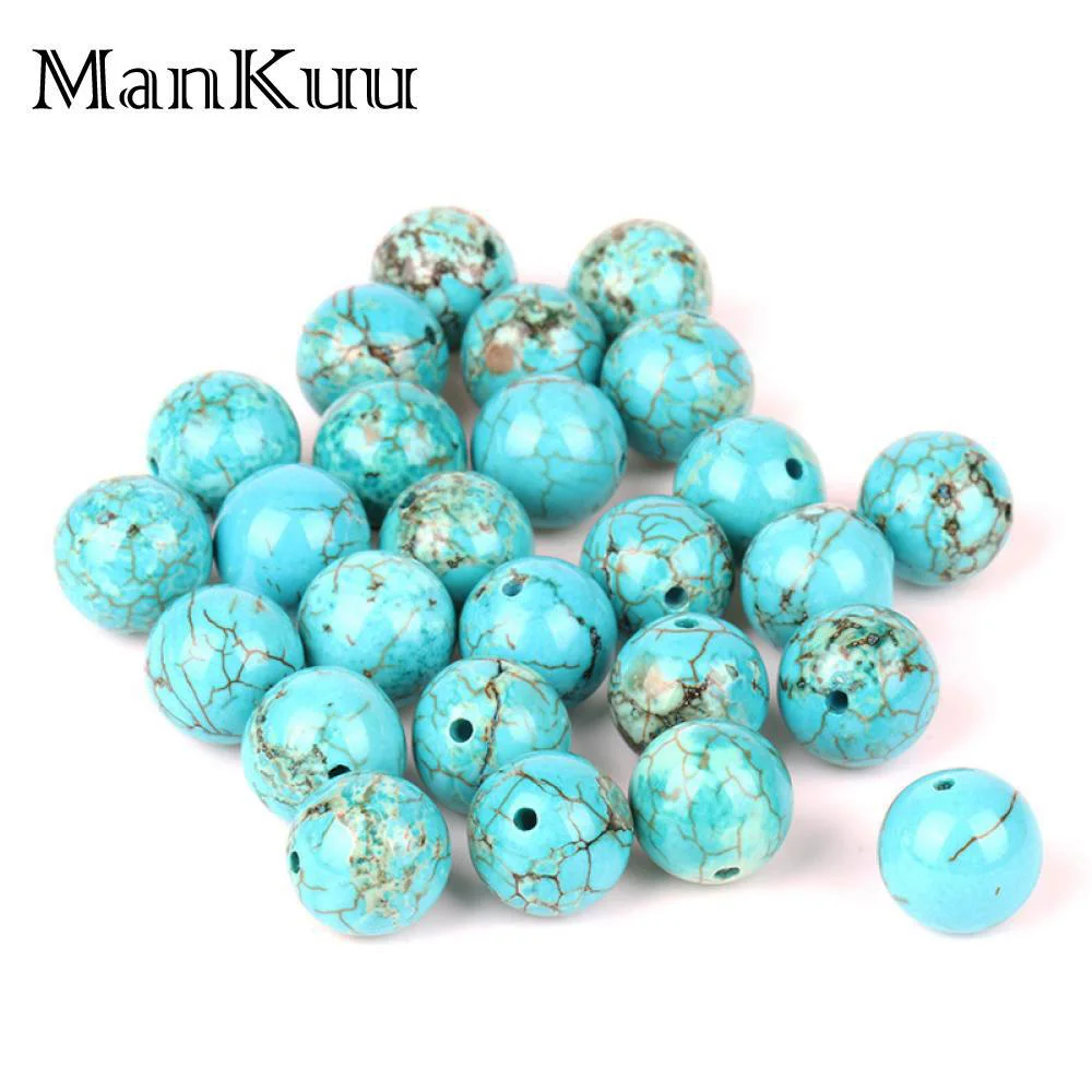 ManKuu 10pcs 6mm-20mm Round Blue Green Stabilized Turquoise Beads Wholesale Stone For DIY Jewelry Making