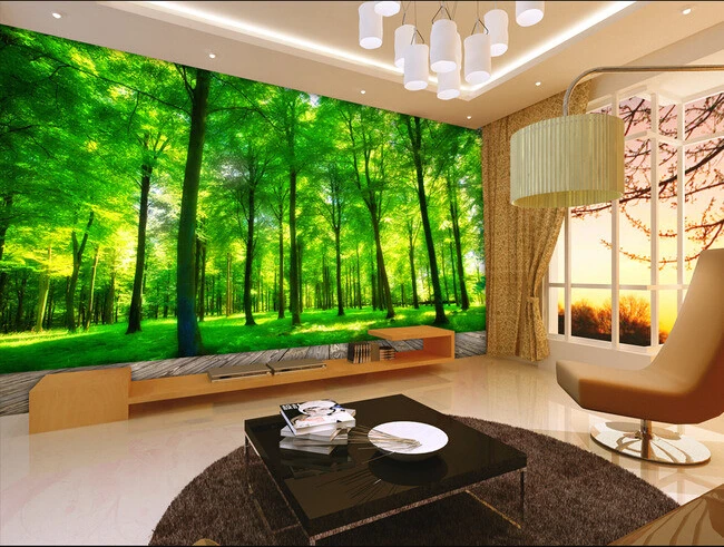 

Custom 3d photo wallpaper, 3D stereoscopic green forest mural for living room bedroom TV backdrop waterproof papel de parede