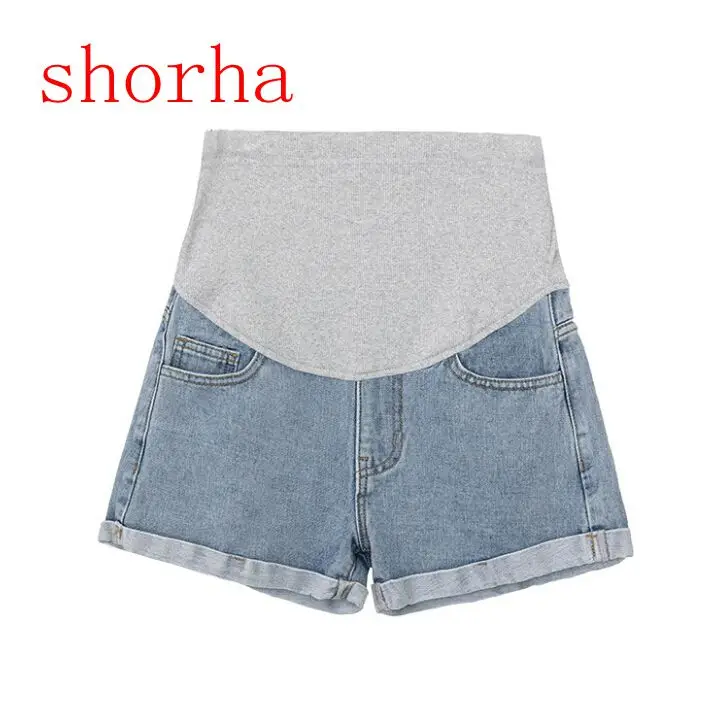 

2019 summer Maternity shorts new pregnant women denim shorts casual wear stomach lift pants three points pants smoke gray