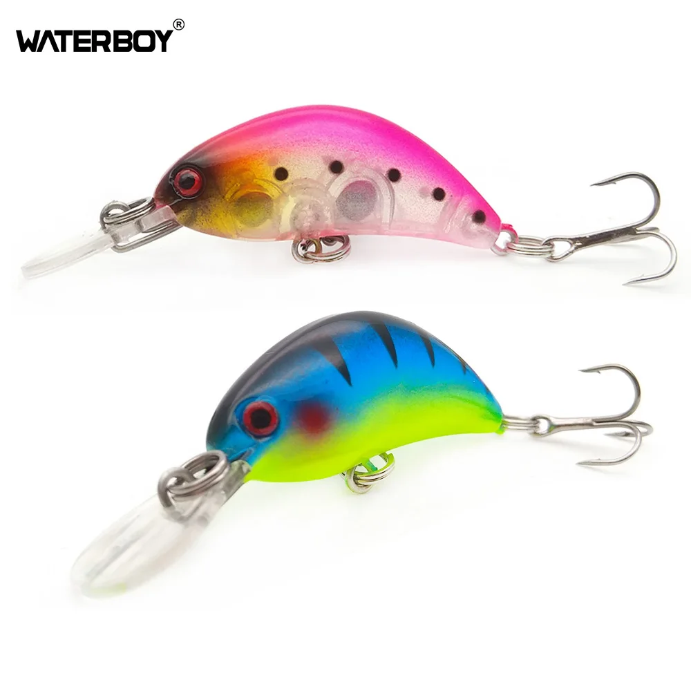 WATERBOY Mini Crank Minnow Fishing Lure 4cm 1.6in 3.4g 0.1oz lifelike Wobbler Swimming and Colorful Classic Artificail Bait