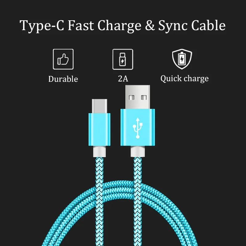 Type C USB Cable, 2A Fast Charging Nylon USB Sync Data Charger Cable for Google Pixel 2/3/XL, Nexus 6P, Huawei Matebook, MacBook