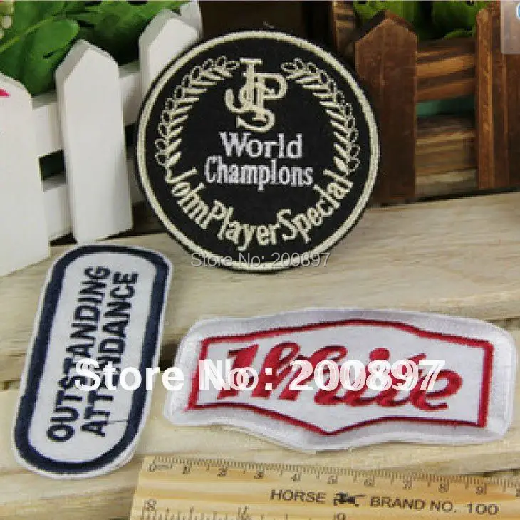 Custom iron on embroidery patch fabric embroidered brand name applique badge 200pcs /lot