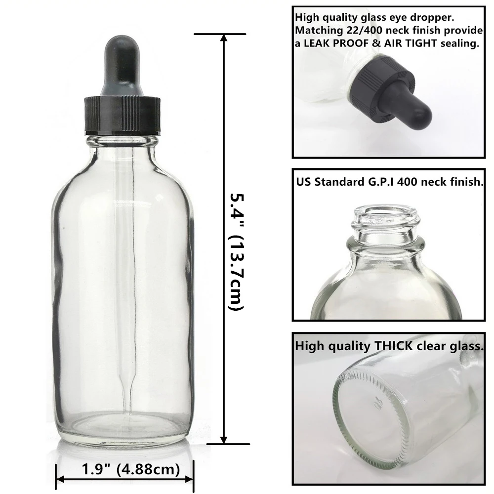 6pcs 4 Oz Clear Glass Dropper Bottle w/ Glass Eye Dropper Pipette 120ml Empty Refillable For Essential Oils Lab Chemical Reagent