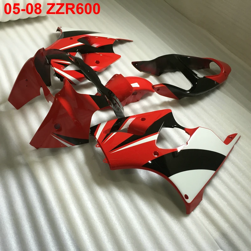 Injection mold plastic fairing kit for Kawasaki Ninja ZZR600 05 06 07 08 red white black fairings set ZZR600 2005-2008 OT05