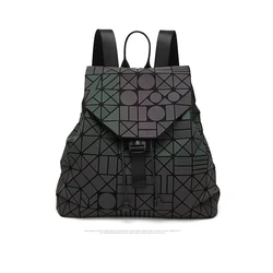 Diamond Lattice Geometry Quilted School Bag for Women, Backpacks for Teenage Girl, Luminous Holographic Bags