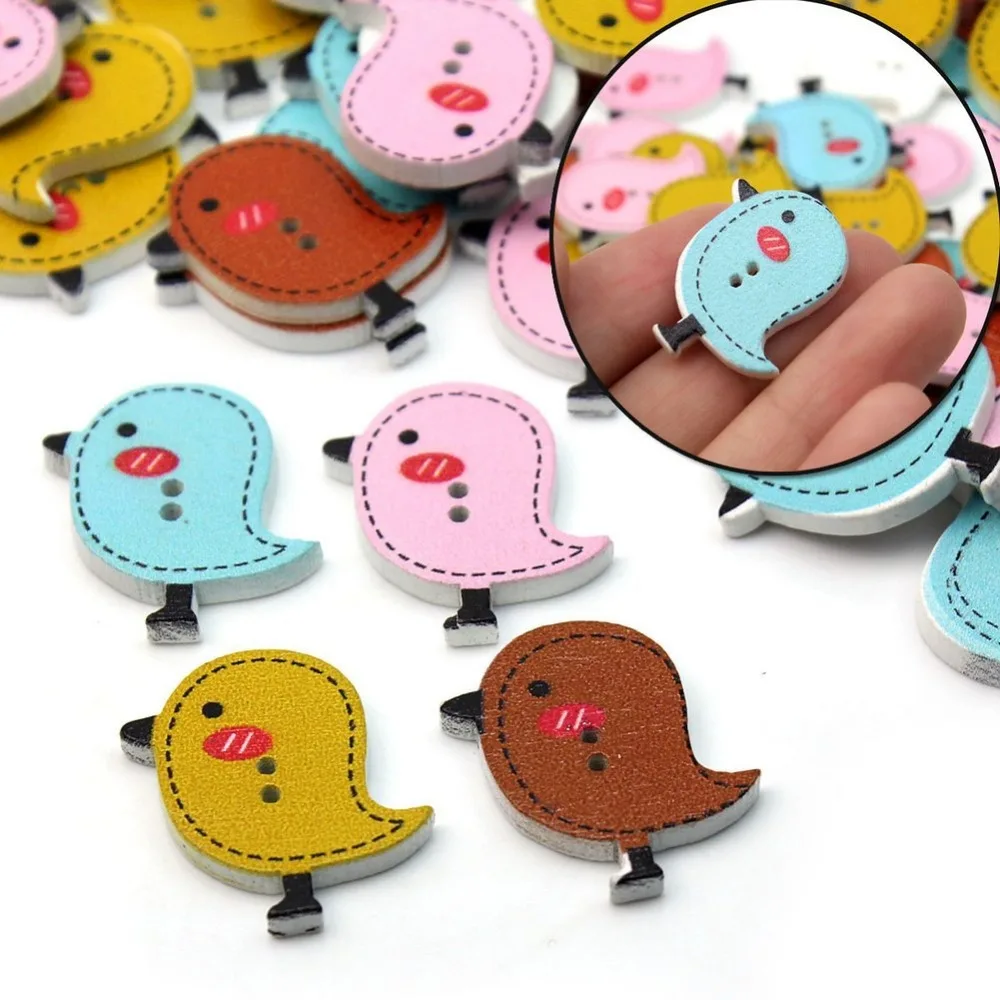 50/100 PCS Colourful Cute Bird 2 Holes Wooden Buttons For Crafting Sewing Scrapbooking Embelishments Clothing Sewing Accessories