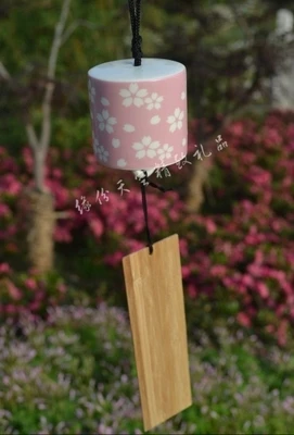 Japanese ceramic wind chimes, flat top wooden book, ornaments gift, cherry dandelion variety, wall hanging wind bells, windchime