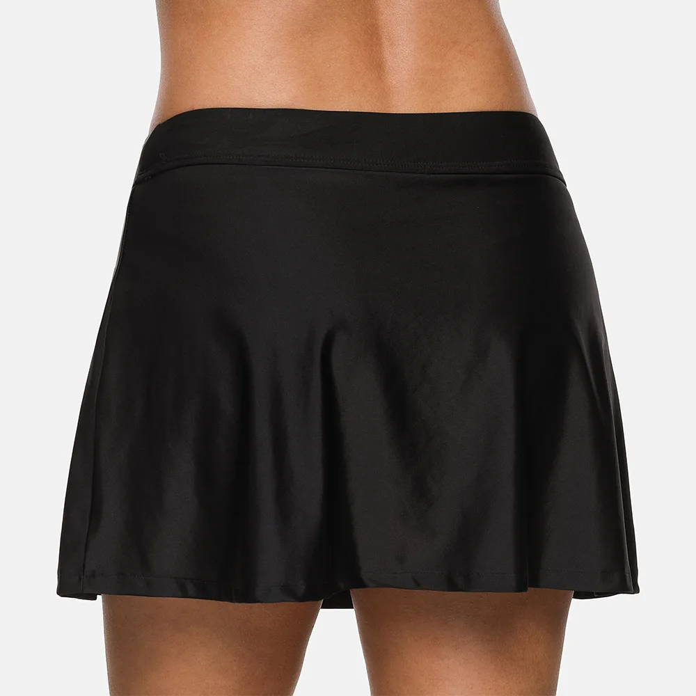 Anfilia Women Swimming Skirt Build-in Brief Swim Skorts Solid Swimming Bottom Tankini Bikini Bottoms