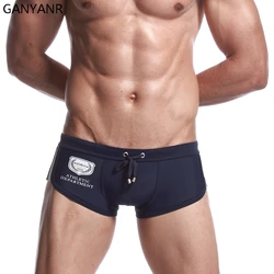 GANYANR Brand Mens Swimming Swim Shorts Trunks Shorts Mens Swim Wear Boxer Gay Men Sexy Swimwear Swimsuits Bikini Beach Sea