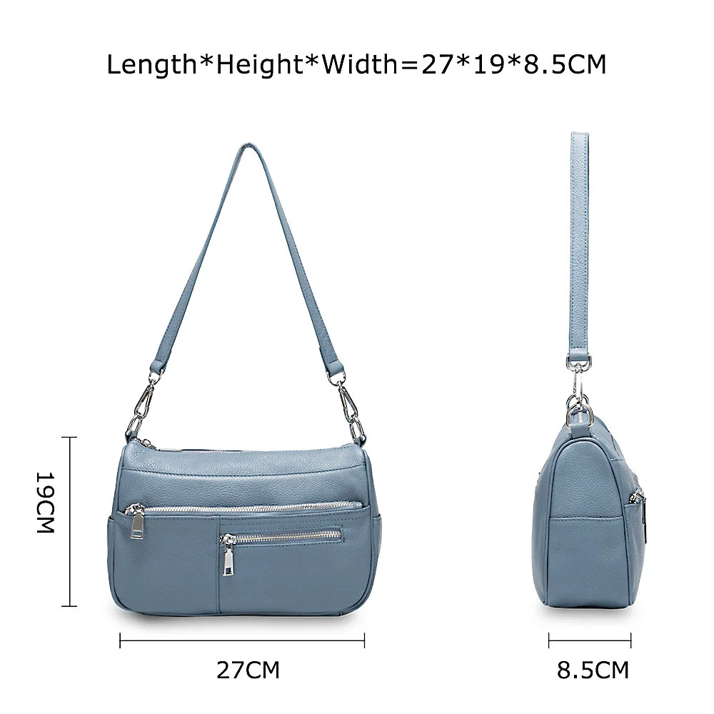 Zency Noble Women Small Shoulder Bag 100% Genuine Leather White Blue Fashion Crossbody Purse Beige Hobos Handbag