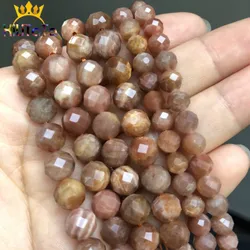 Natural Faceted Genuine Sunstone Beads Gem Loose Beads For Jewelry Making DIY Bracelet Necklace Accessories 6/8mm 7.5 inches
