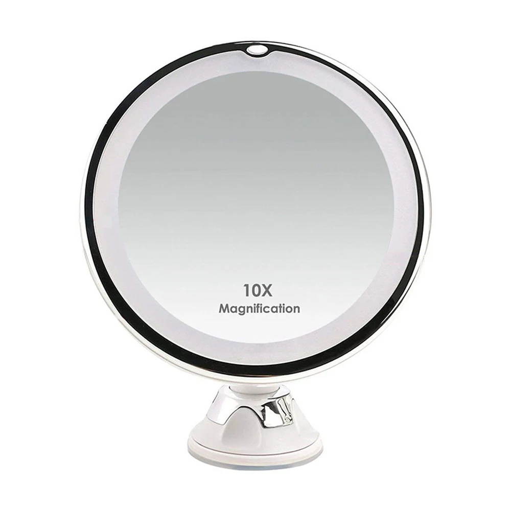 

10X Magnifying Lighted LED Makeup Mirror Portable Hand Vanity Home Tabletop Bathroom Power Locking Suction Cup 360 Degree Swivel