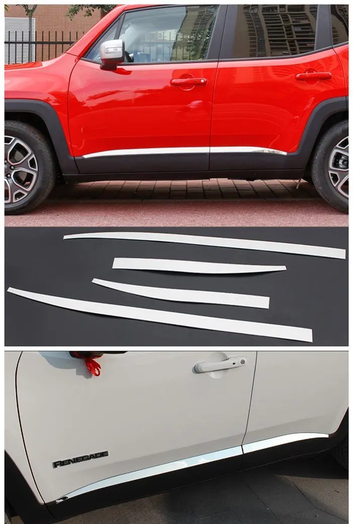 

body molding door side line garnish trim cover protector styling guard lining strip chrome For Jeep Renegade 2015-2016