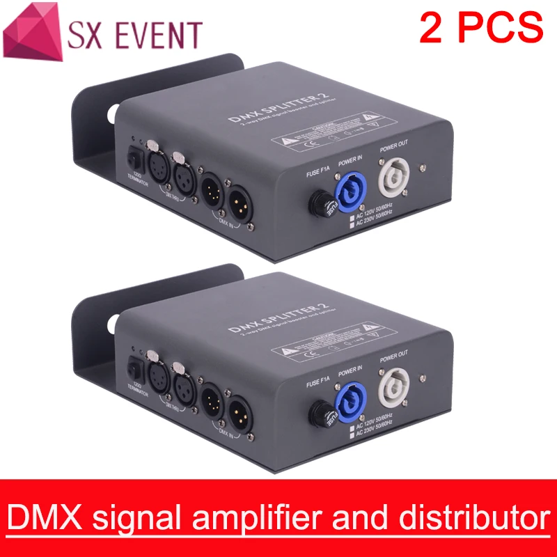 

3PIN&5PIN DMX signal amplifier and distributor 1 input to 2 outputs plus DMX Thru Electric isolation between input & output