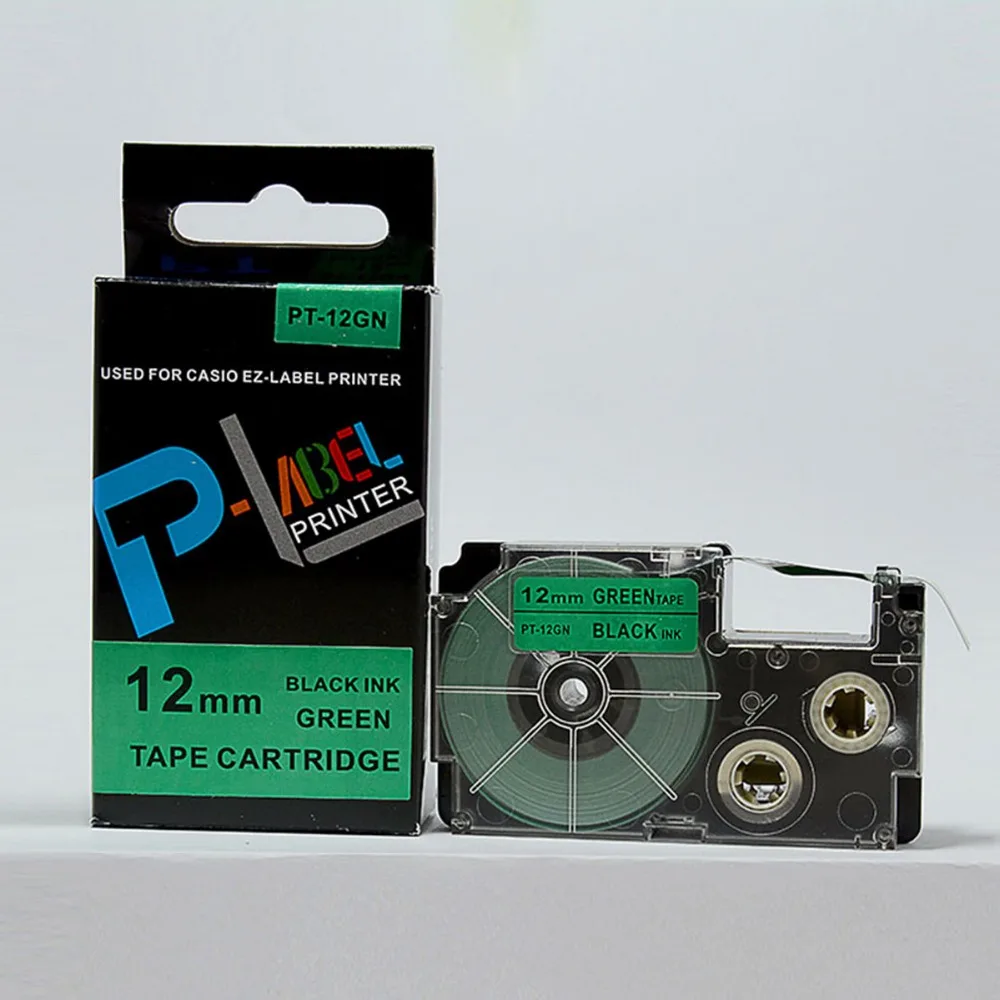 Free shipping 5PK compatible kl tape cartridge 12mm XR-12GN for EZ-label printers KL-60, KL-780, KL-120, etc.