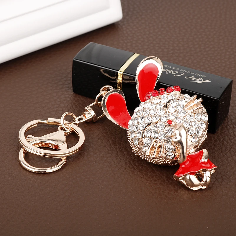 dongsheng Lovely Rabbit Smile Crystal Keychains Keyrings Key Chains Purse Bag Pendant For Women Girls Gifts