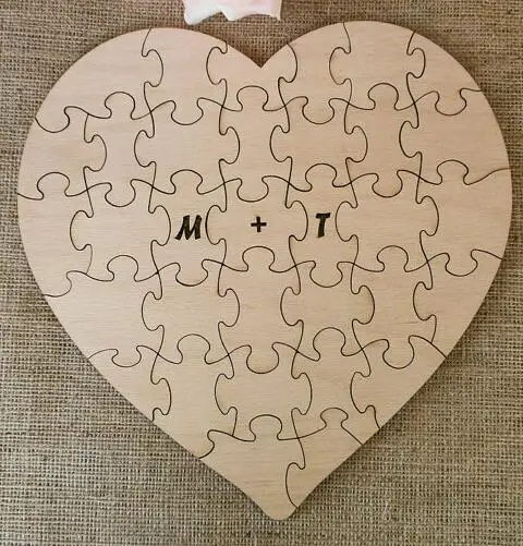 custom rustic puzzle wedding day guest books Alternative hearts Wooden guestbooks Reception party favors decorations