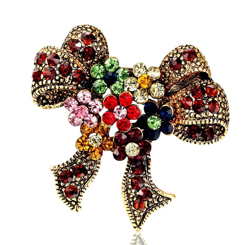 

12pcs/lot Wholesale Cheap Price Bowknot Brooches for women gifts Rhinestone Hijab Pins Women Bags Accessories Small Broch