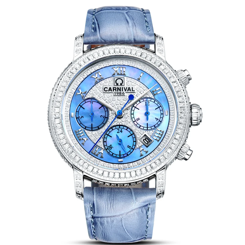 Switzerland Carnival Luxury Brand Full Diamond Women Watches MIYOTA Automatic Mechanical Sapphire Multi-function Clock C86905-4