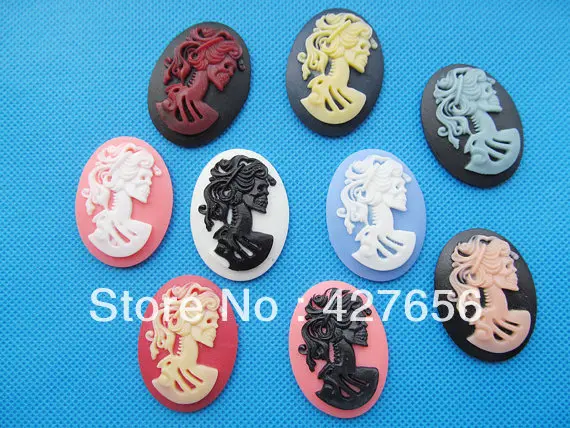 

20pcs 30mmx40mm Muticolor Good Quality Oval Flatback Resin Skull Cabochon Charm,Fit Base Setting Tray,DIY Accessory Jewellery